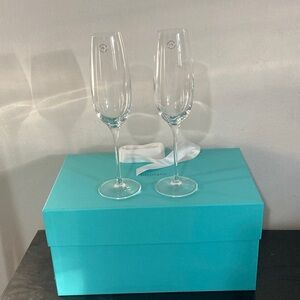 Tiffany & Co. Clear Crystal Champagne Flutes New With Box